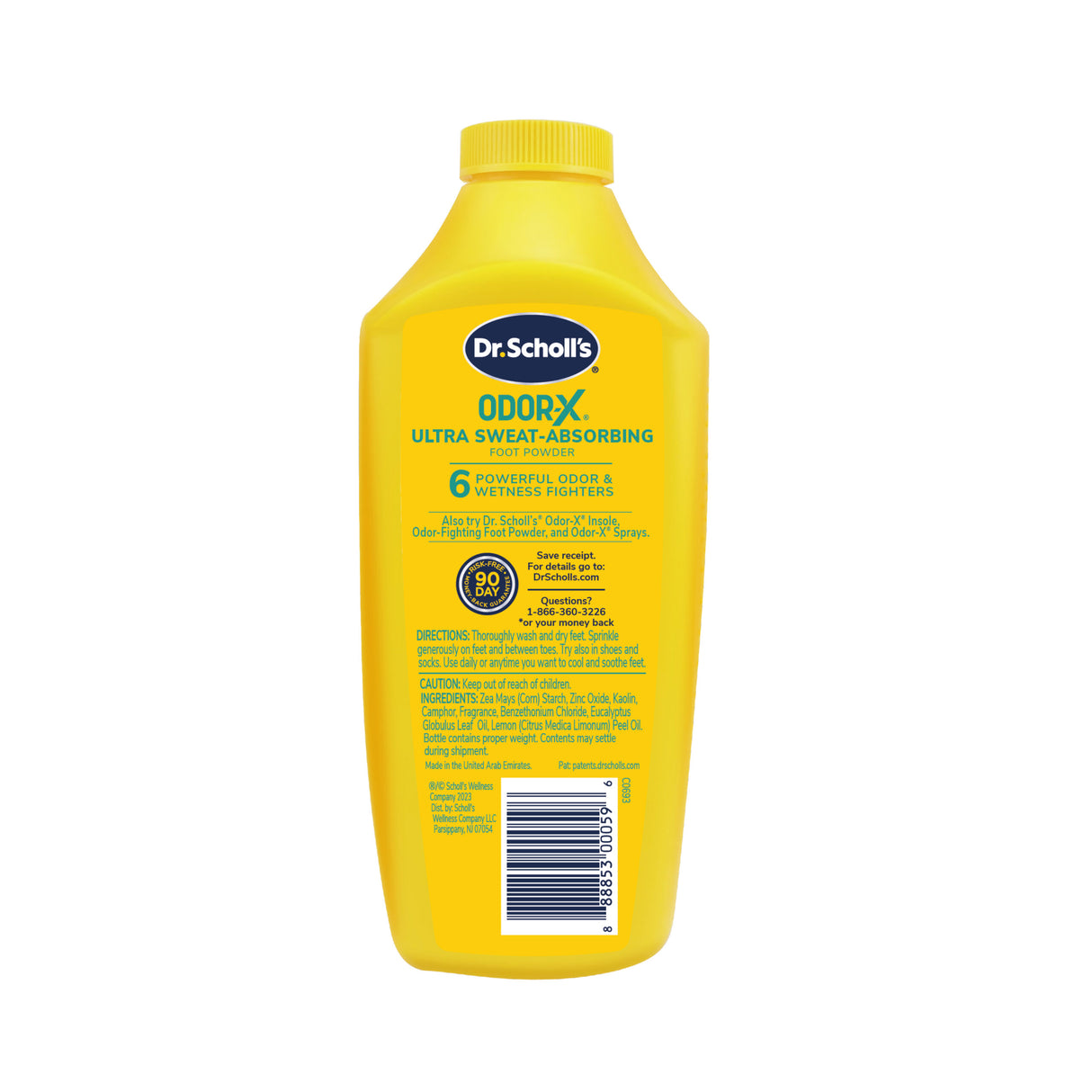 image of Odor-X Ultra Sweat-Absorbing Foot Powder back of packaging